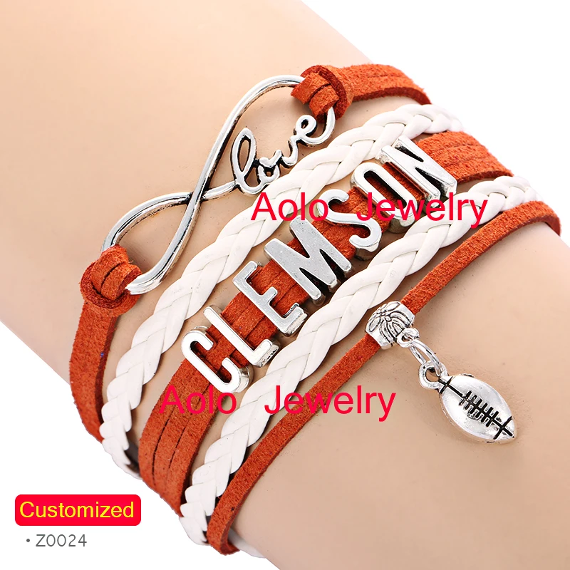 

CLEMSON Football Infinity Bracelet ORANGE/WHITE Make Your Own Design Free Shipping