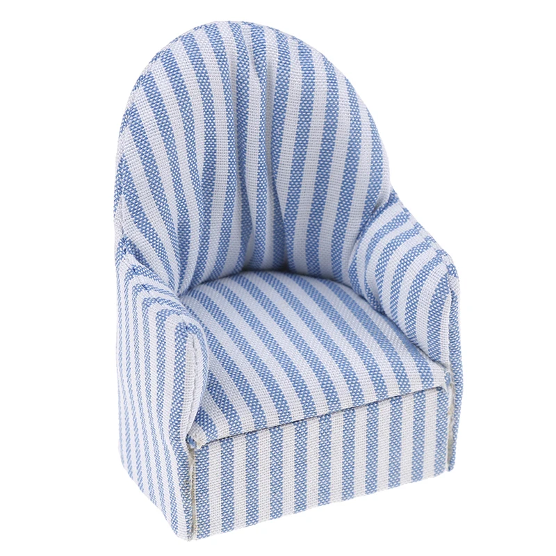 

1:12 Scale Furniture Sofa Chair Living Room Navy Stripe Soft Queen Princess Sofa for Baby Girls Toys Dollhouse Miniature