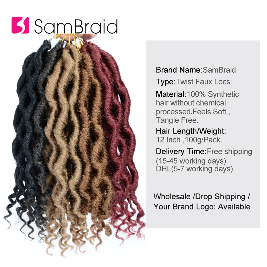 SAMBRAID Faux locs вьющийся кроше косы для наращивания волос 12 дюймов замки богиня синтетические плетеные волосы для женщин крючком волосы