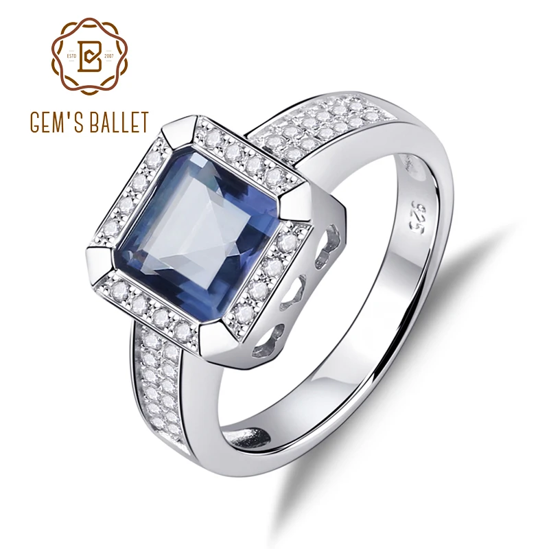 Gem's Ballet 2.2Ct натуральный иолит синий мистический кварцевый камень винтажные кольца твердые 925 пробы серебряные ювелирные изделия для женщин