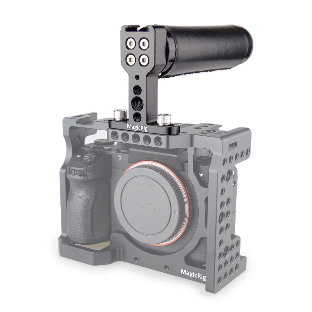 Top Leather Handle Grip with Top Cold Shoe Base for DSLR Camera Cage