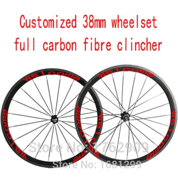 

Free ship customized 700C 38mm clincher rims road bicycle aero 3K/UD/12K full carbon fibre bike wheelsets 20.5/23/25mm width