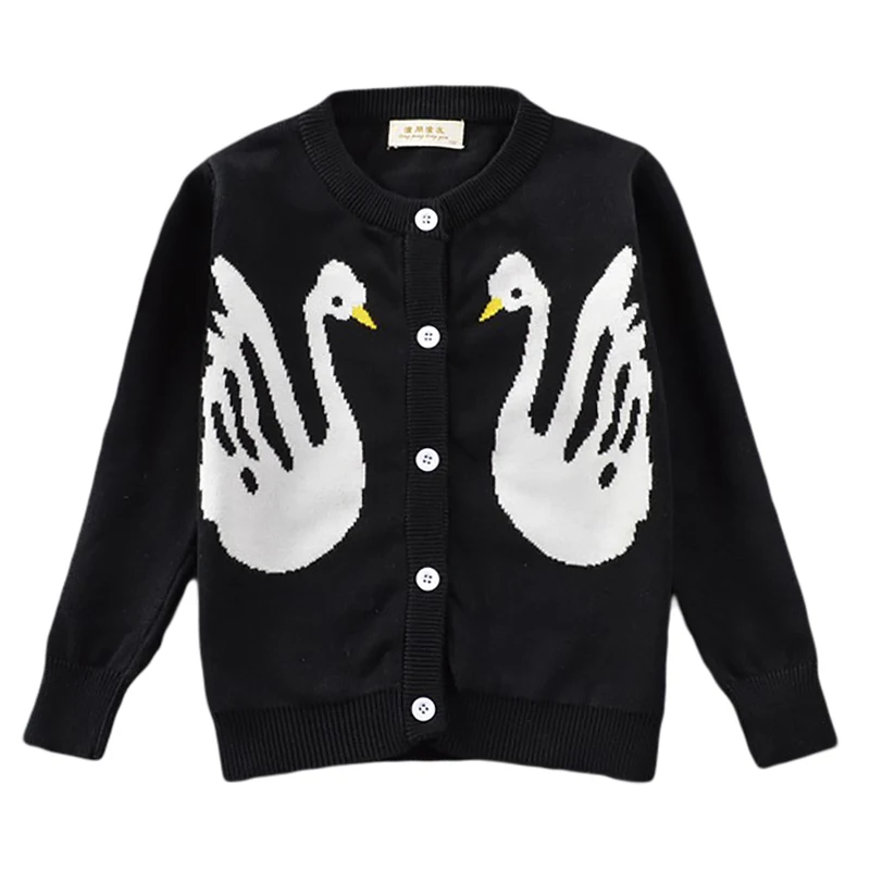 Дети лебедь печатных кардиган свитер Новая Мода для животных черный вязаный длинный рукав Осень-зима, верхняя одежда 18M-5Y GW17 - Цвет: Black