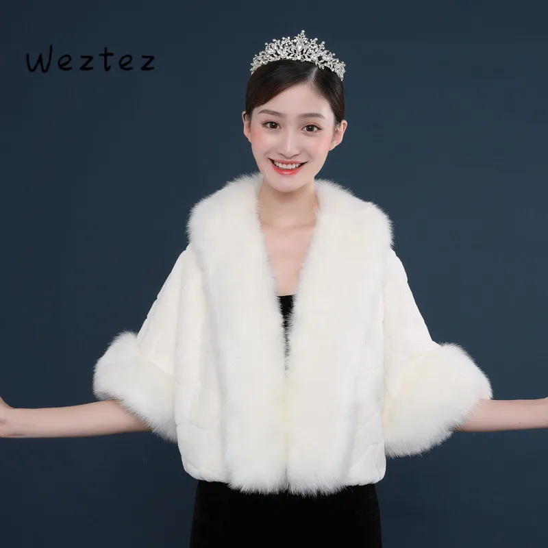 

Bride Shawl Winter Cape Bride Fur Shawl Wedding Jacket Wrap New Wedding Jackets Outerwear Wedding Accessories PJ52