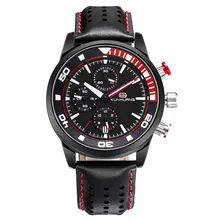 Men Analogue Chronograph Luminous Quartz Watch with Leather Band Calendar Fashion Gift for Sport Business Work megir quartz watch for man chronograph luminous hands waterproof mens wristwatches fashion large dial calendar leather band
