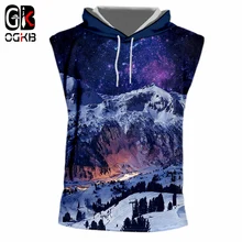 OGKB без рукавов для мужчин Горячая О образным вырезом 3D жилет с шляпа печати Снежная гора 6XL костюм Hombre Майка Тонкий кепки