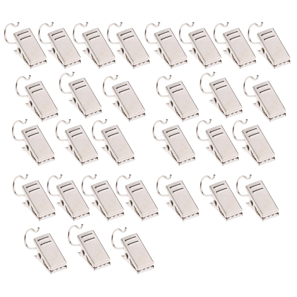MagiDeal 30-Pack Window Curtain Clips with Hook/Drapery Clips Hanging Hook Hanger Silver 32mm