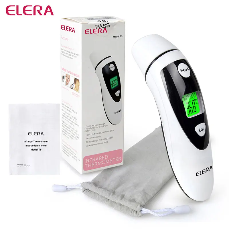 ELERA Health Care CE FDA Non-contact LCD Digital Ear & Forehead Laser Infrared babyThermometer Body Temperature Baby adult