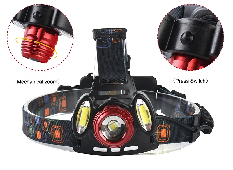 Litwod Z202305 XM-L T6+2*COB LED Headlamp head Lamp light use 2*18650 battery 5000 lumen fishing lamp head flashlight