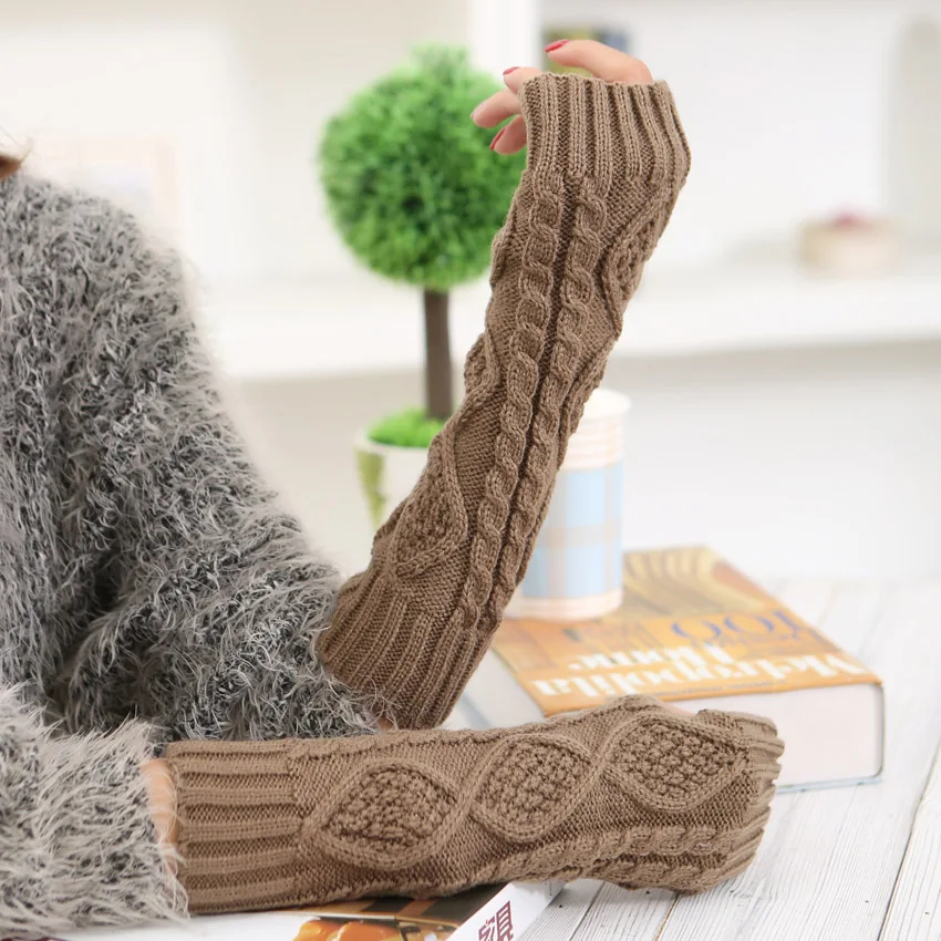 

1 Pair Fashion Autumn Winter Spring Warm Women Ladies Girl Solid Gloves Arm Warmer Long Fingerless Knitting Wool Mittens