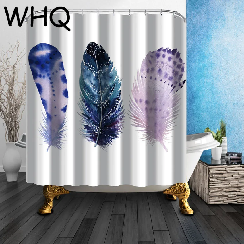 

WHQ Shower Curtain Feathers Map Lighthouse Print Waterproof Bath Curtain For Bathroom 180*180/210cm with 12pcs Plastic Hooks