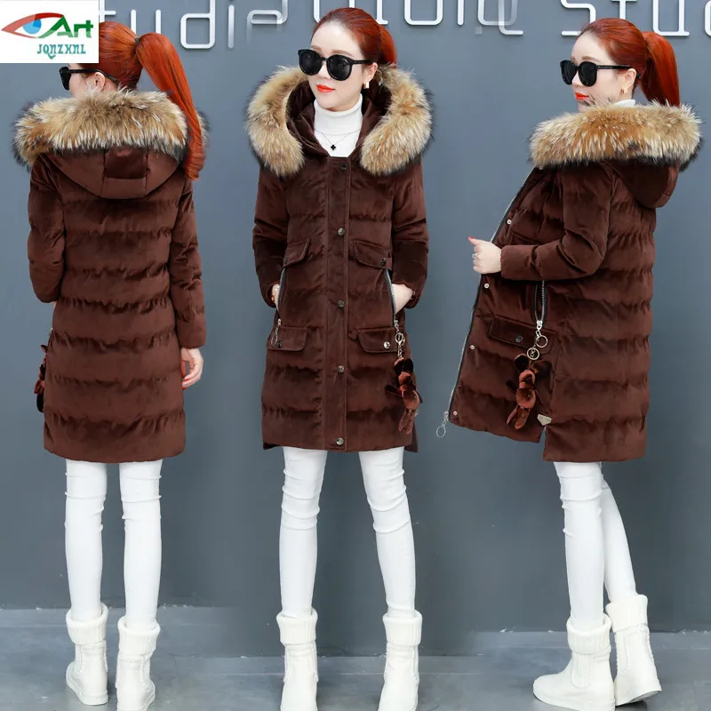 Parkas Long Et Casual Femmes Jqnzhnl 2018 Vers Manteaux Bas Coton Vestes Lâche D'or Veste coffee Moyen Épais Velours Black Rembourré Mode Le P278 PqHPf