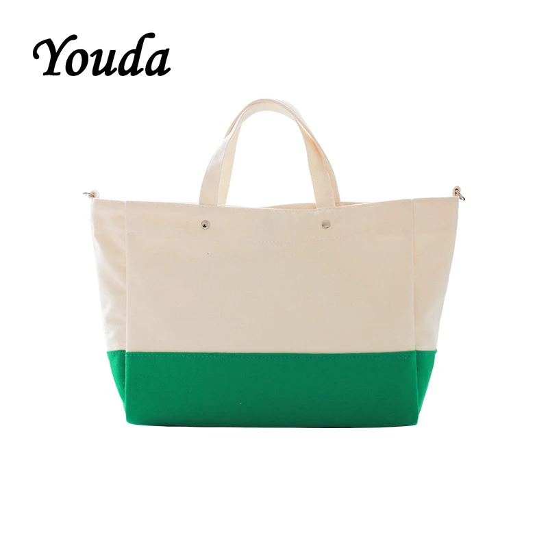 

Youda Fashion Japanese Contrast Color Handbag Simple Canvas Bag Fashion Large Capacity Shoulder Bags Portable Shopping Tote