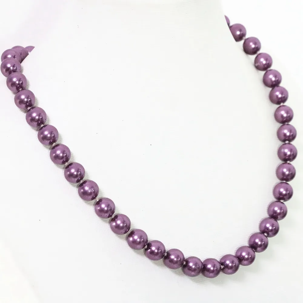 

Charms south sea shell simulated-pearl violet purple round beads necklace 8-14mm fashion women beauty gift jewelry 18inch B1643