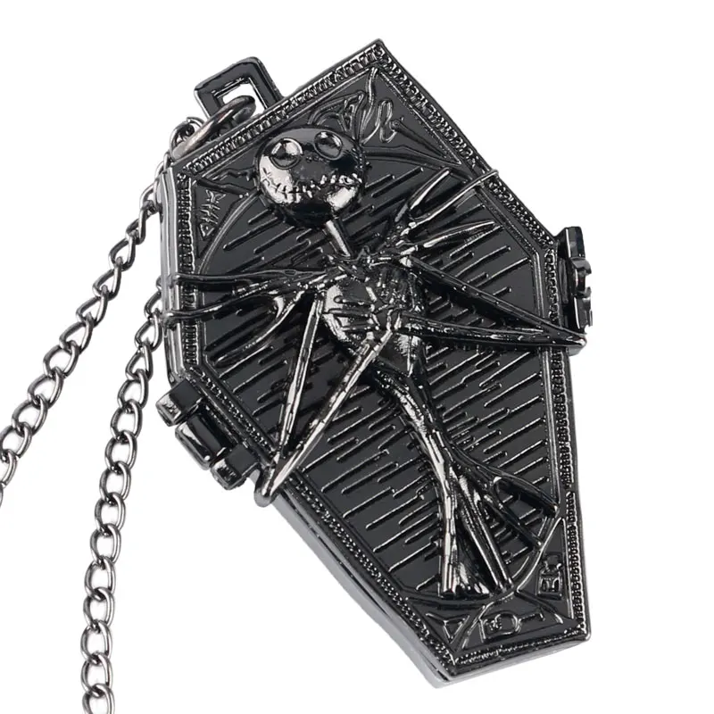 

Retro Fashion Cool The Nightmare Before Christmas Quartz Pocket Watch Coffin Shape Necklace Pendant for Women Men Children Gift