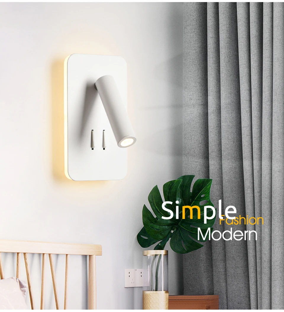 Lâmpada de Parede Levou com Interruptor Interior para Casa Luz de Parede Luz de Cabeceira Nordic 3 w Spotligh 6 w Backlight Livre Rotação Sconce Quarto 8 Nórdico conduziu a lâmpada de parede com