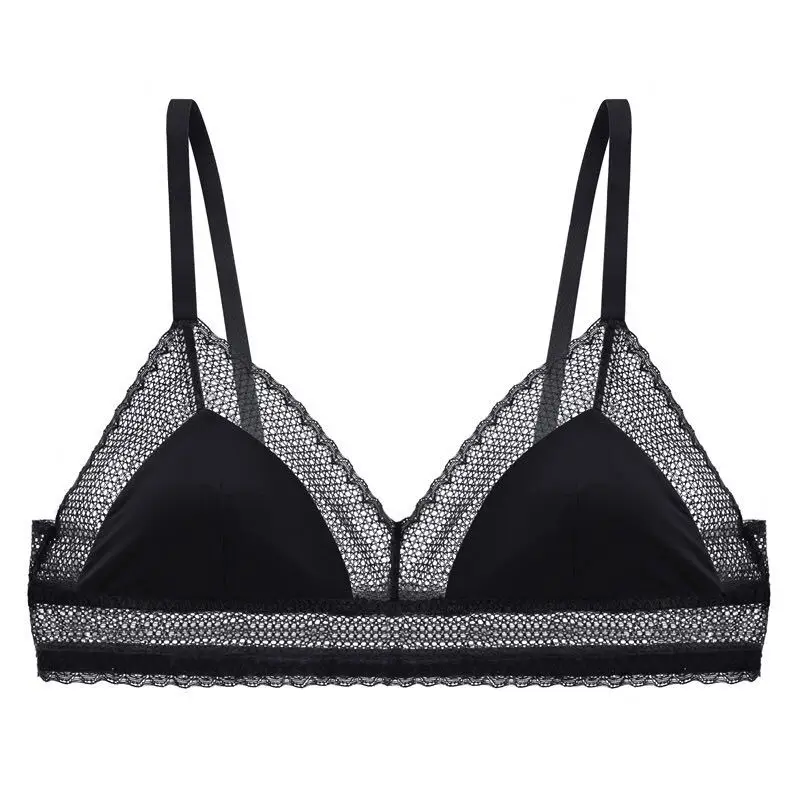 Perfering Bralette сексуальный беспроводной кружевной бюстгальтер для женщин, чашка 3/4, женское нижнее белье без подкладки, полупрозрачное дамское нижнее белье, интимное - Color: BLACK