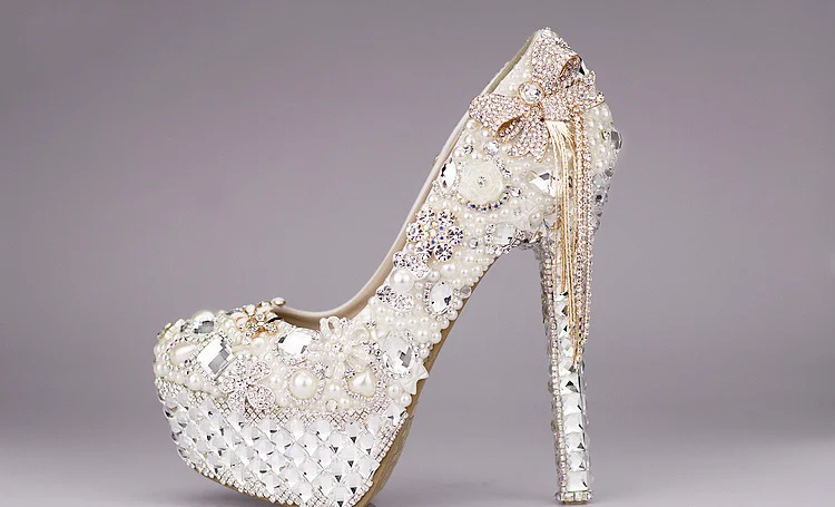 8_Womens Wedding Luxury Shoes Sale Online Diamond Bow Super High Heel Platform Crystal Tassel Pearl Bridal Pumps High Quality