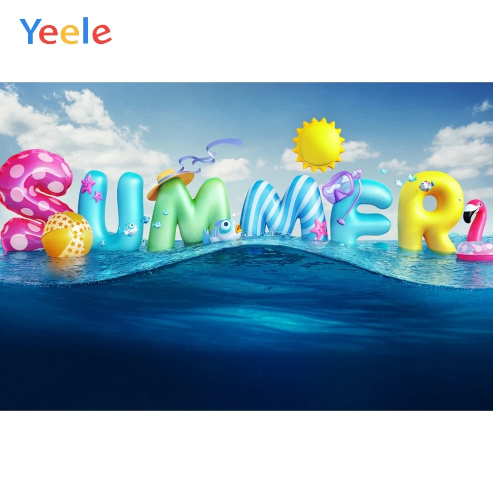 

Yeele Sky Clouds Sea Summer Balloons Pattern Colorful Photography Backgrounds Customized Photographic Backdrops for Photo Studio