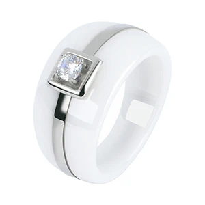 Модное мужское кольцо, простой стиль, Кристальное кольцо, нержавеющая сталь, круглая полоса, здоровые керамические кольца для мужчин и женщин, ювелирное изделие, подарок - Цвет основного камня: White Ring