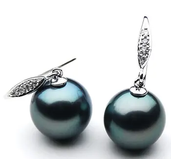 

round 10-11mm natural tahitian peacock green pearl earrings silver