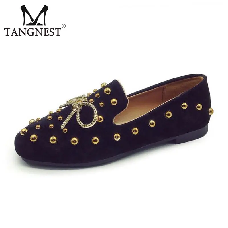 

Tangnest Luxury Metal Rivets Women Flats Casual Faux Suede Leather Ballet Flats For Female Casual Bowtie Slip-on Flat Shoes