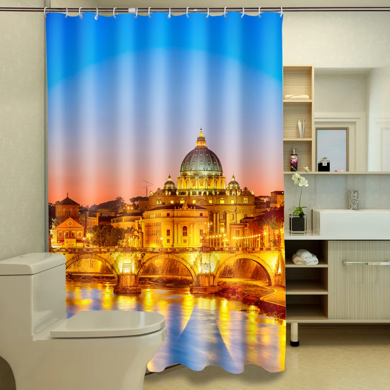 Ornate City Palace lights 3D printing waterproof shower curtain