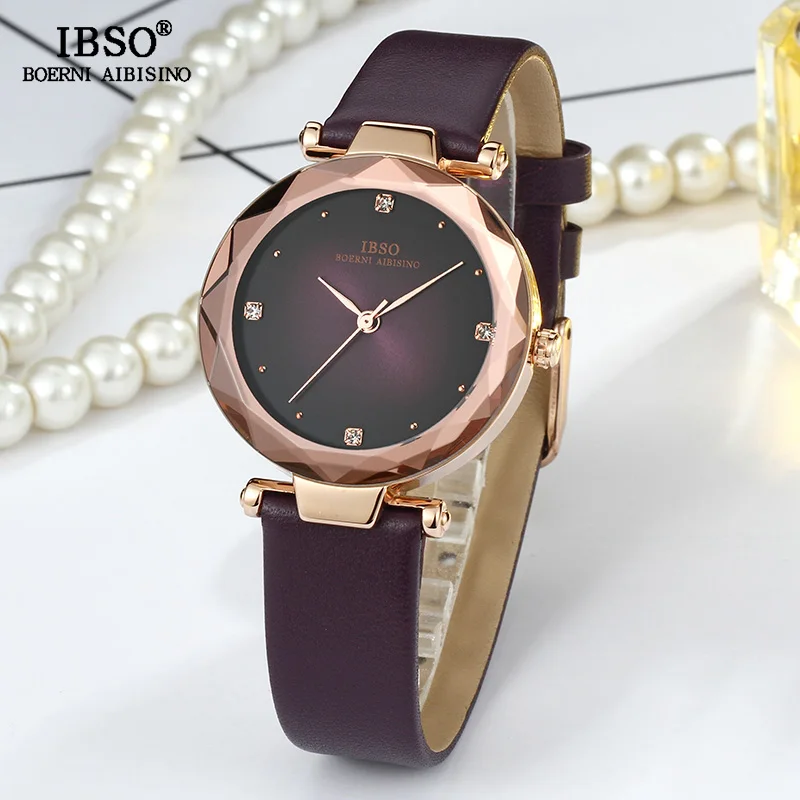 IBSO брендовые роскошные женские наручные часы с кожаным ремешком Montre Femme модные женские кварцевые часы женские часы Relogio Feminino