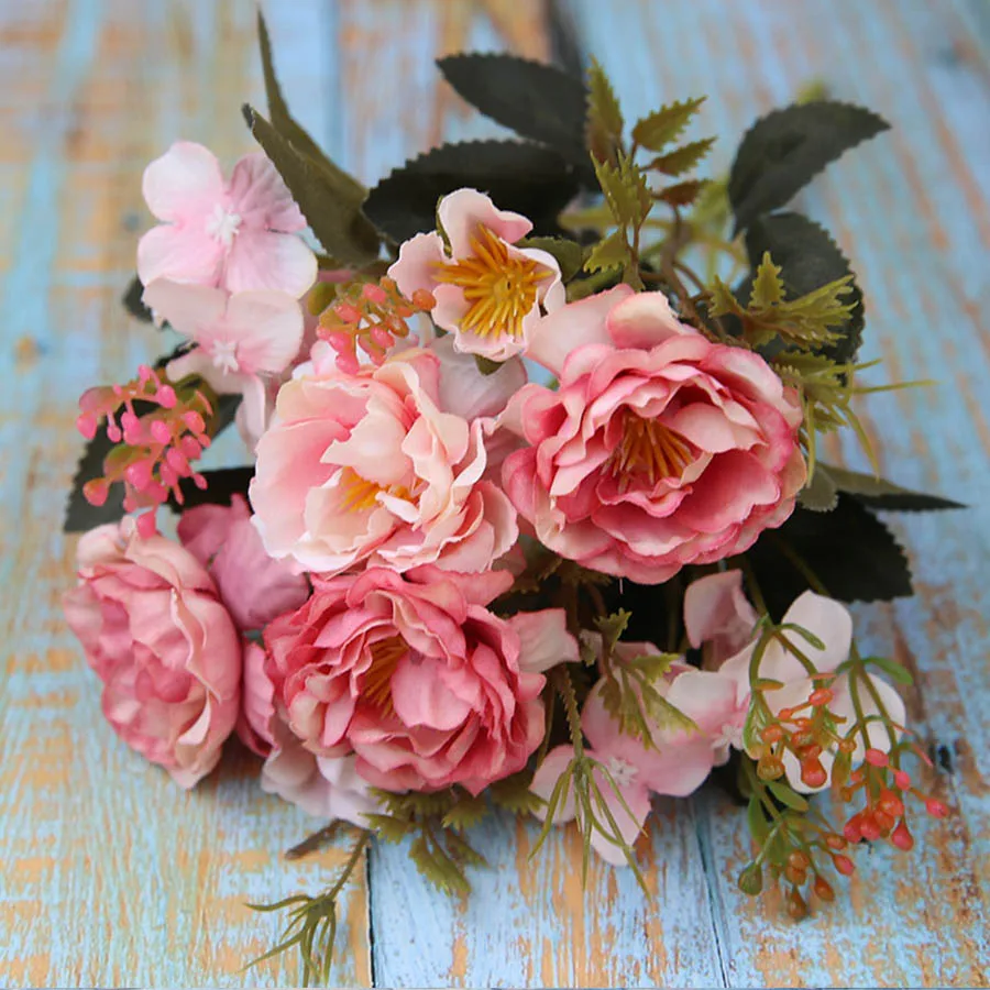 Европейский Мини-пион шелковые цветы Свадебный Декоративный букет розы Искусственные цветы Маленькие искусственные цветы для украшения дома A12340
