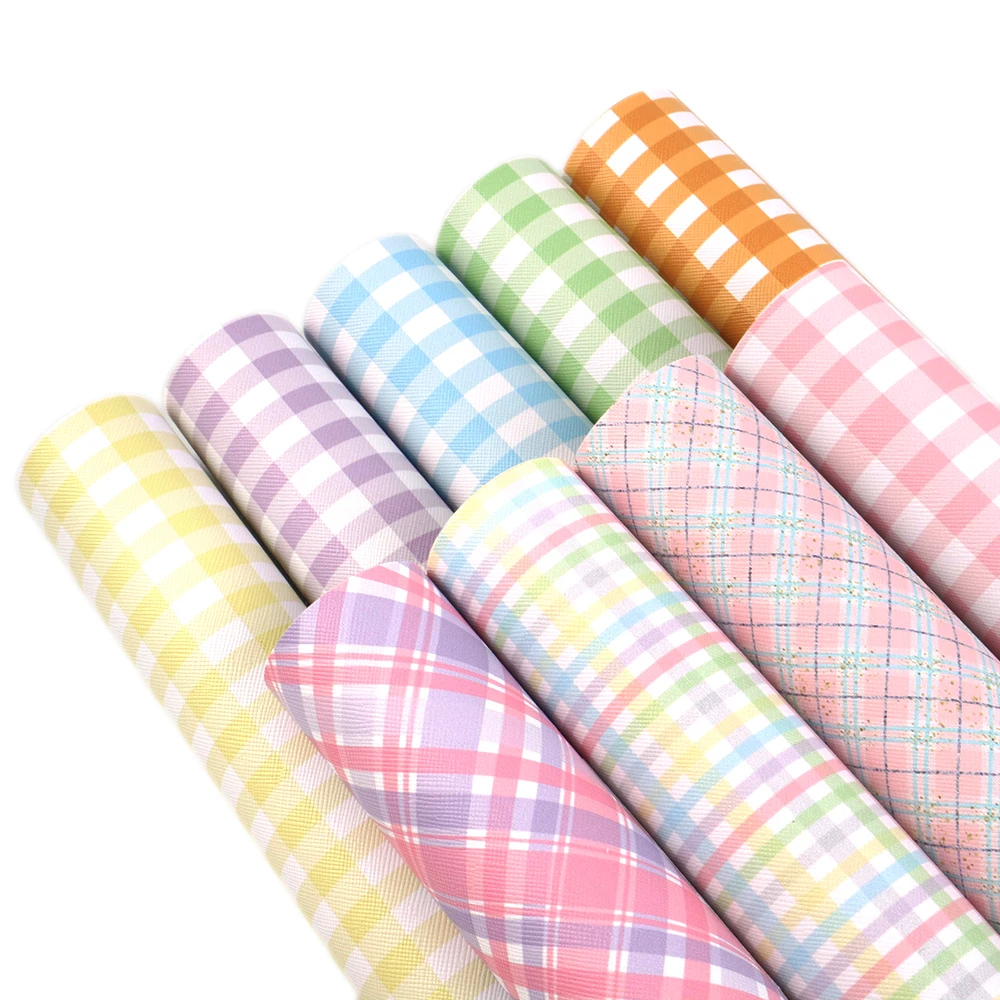 

New 9pcs/set 20*34cm Plaid Grid Printed Synthetic Leather Patchwork For Hair Bow Handbags Phone Case DIY Accessories,1Yc6262