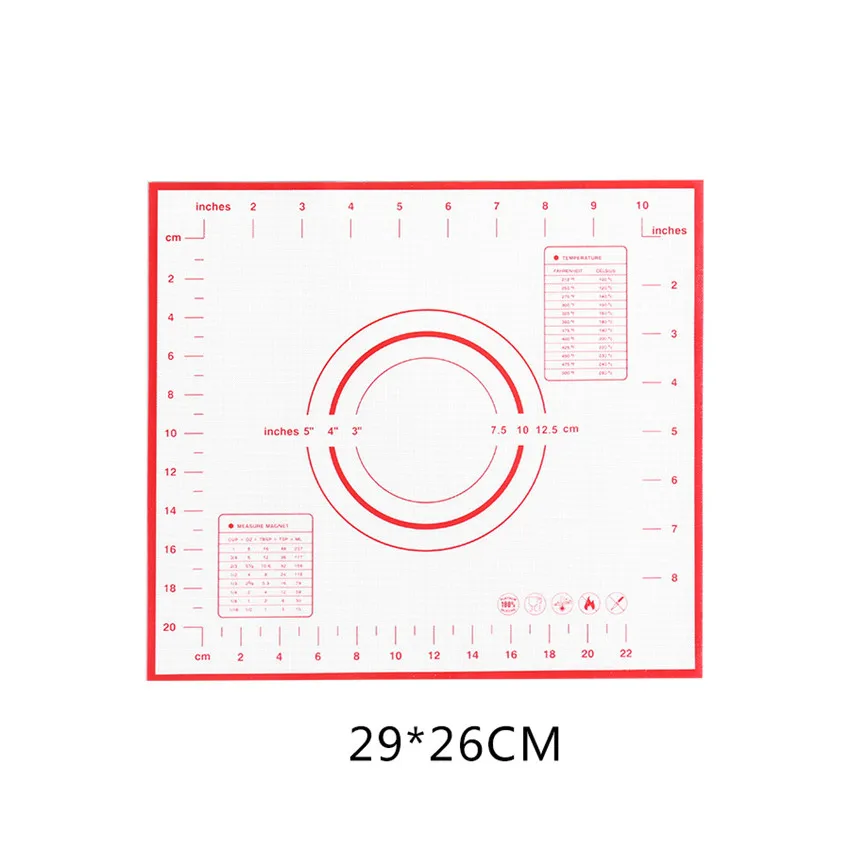 29x26cm Антипригарный силиконовый коврик для выпечки многоразовый коврик для выпечки шкала прокатки теста коврик для замеса приготовления выпечки Кондитерские инструменты для кухни 1 шт - Цвет: 29x26cm