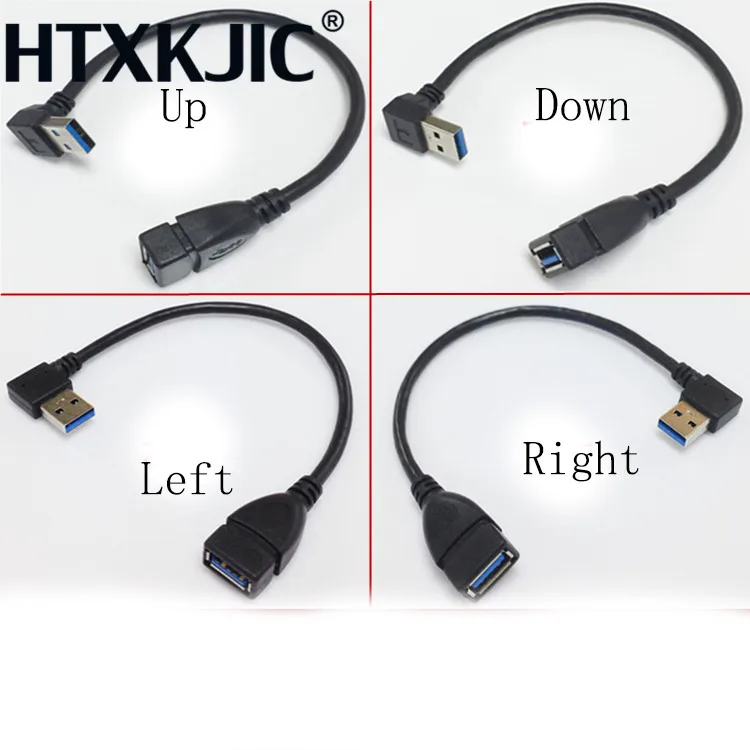 Переходник USB 3 0 штекер-гнездо M/F синий 90 градусов вертикальный левый правый вверх