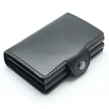

Double Case 100% Genuine Leather Credit Card Holder Aluminum Metal Business ID Cardholder Slim Card Case Anti RFID Mini Wallet
