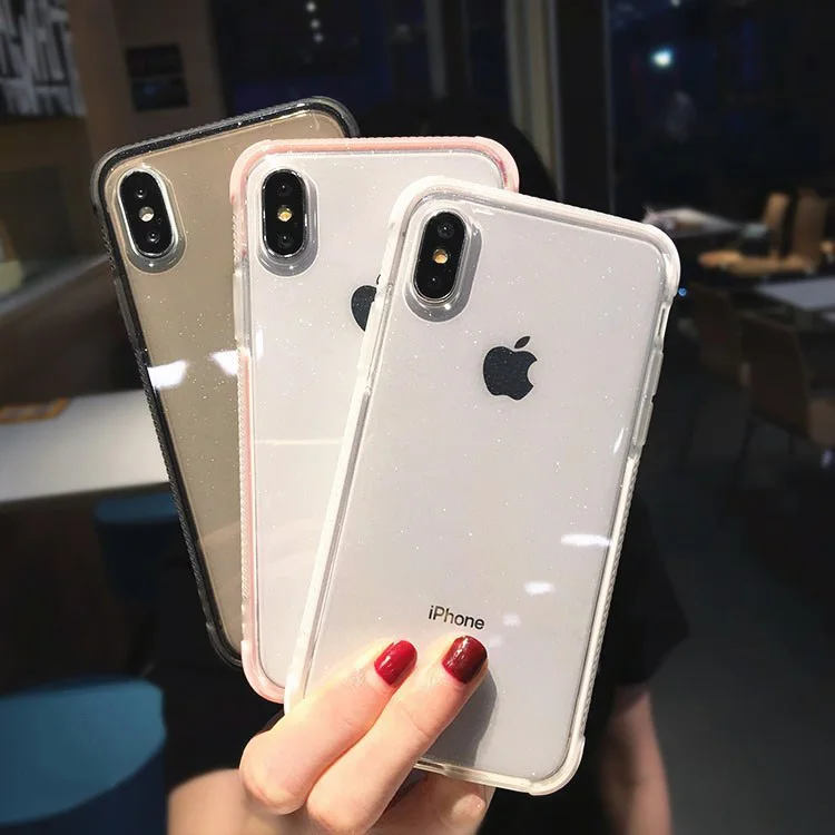 Блестящие Порошковые чехлы для телефонов iPhone X, XR, XS, MAX, XMAX, 10, 8, 7 Plus, 6, 6 S, прозрачный мягкий ТПУ противоударный чехол с логотипом