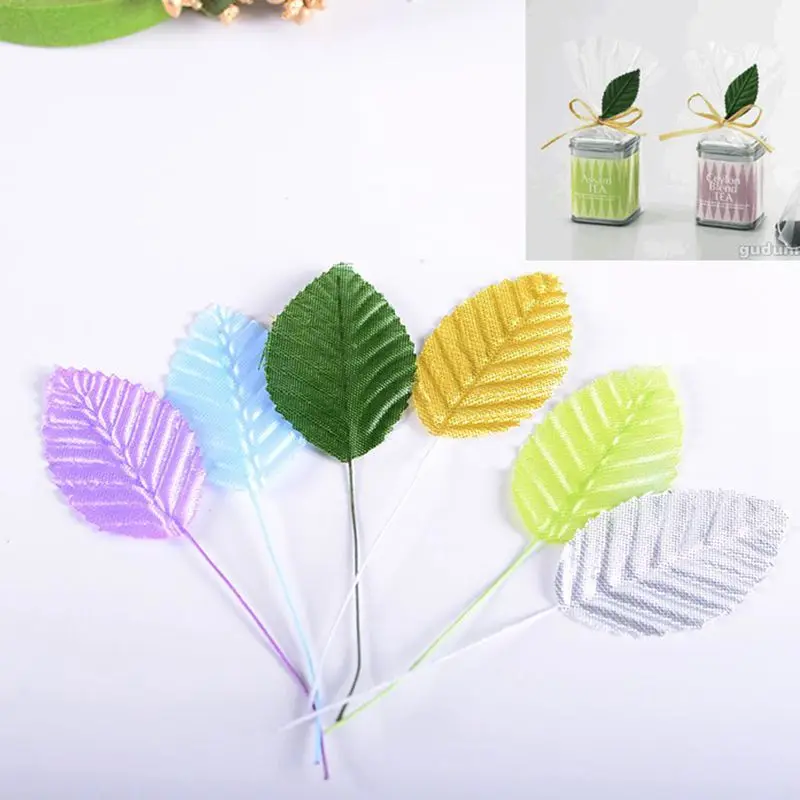 

200pcs/lot Artificial Silk Leaf Bouquet Wedding Party Home Decoration Green Leaves W/Wire Stem DIY Scrapbook Gift Box Craft