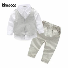 Kimocat high quality Kids Clothing Sets Boys Autumn and Spring 3pcs baby clothing England Style Cotton baby boy Shirt+Vest+pants
