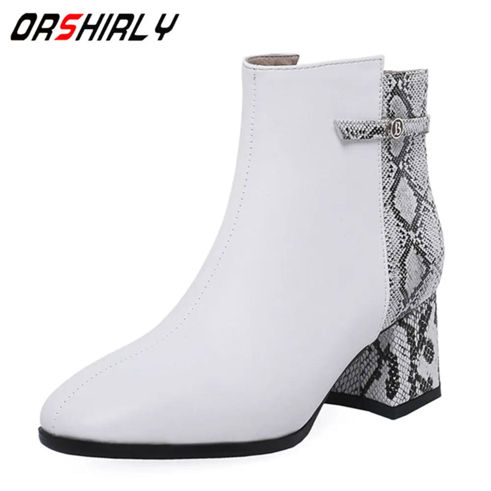 

Orshirly Women Ankle Boots zip warm fur Spring Autumn square heels leopard waterproof Large Size 34-43 handmade for ladies