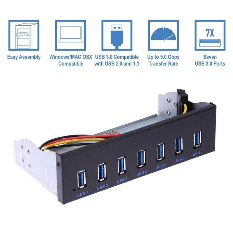  7 Port USB 3.0 Hub 5Gbs 5.25inch CD-ROM Drive Bay CD ROM Front Panel for Computer Case+USB 3.0 19-p