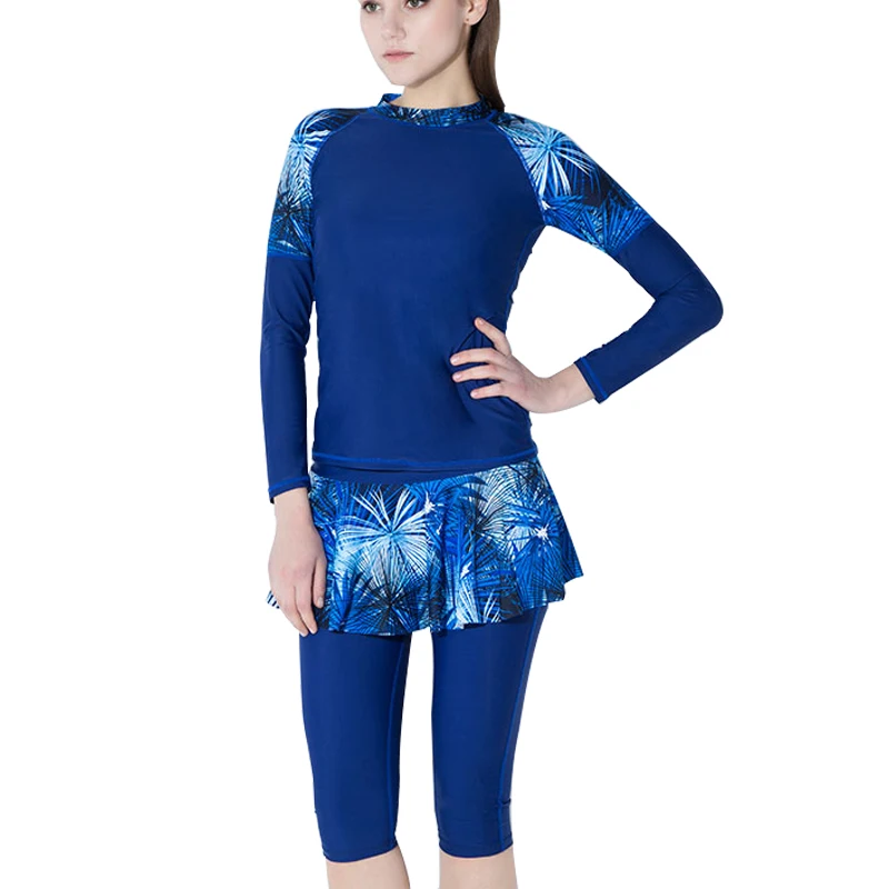 

Wstsuit 2018 New Full Body Swimwear Two Piece Long Sleeves Swimsuit Push Up Swimming Dress Capri Diving Suit Rush Guard Wetsuit