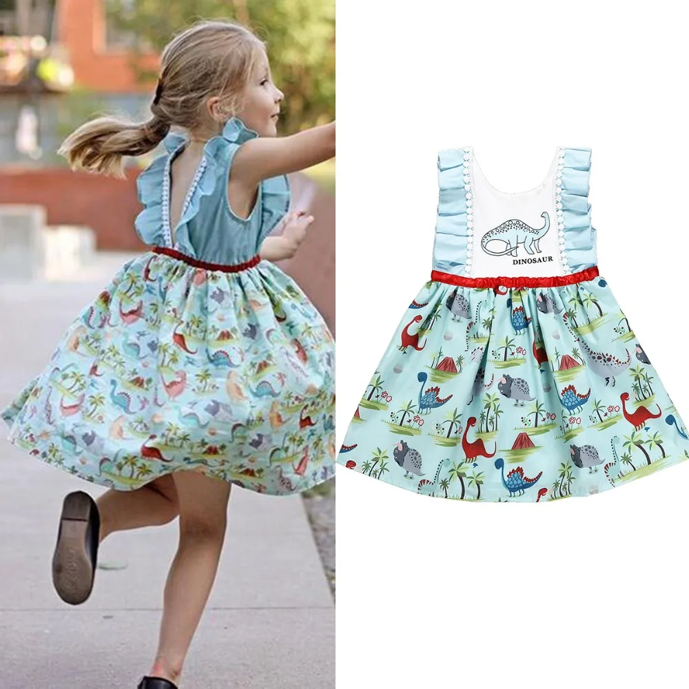 

Puseky Summer Girl 12M-5Y Cartoon Cute Dinosaur Animal Print Dress Summer Toddler Kids Pageant Princess Casual Beach Dress