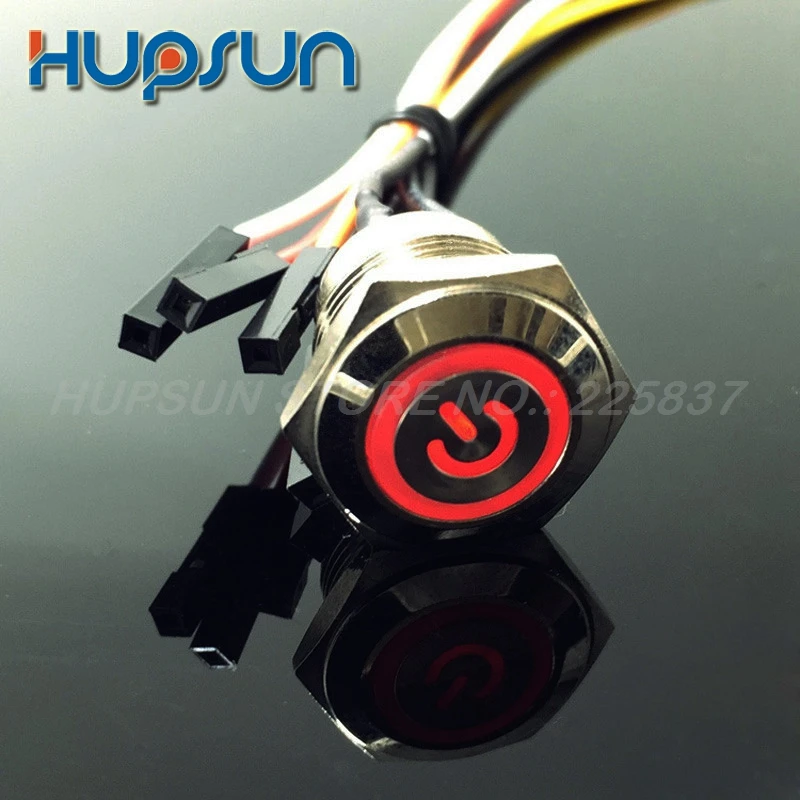 3pc Waterproof White Red Led 5v 16mm Power Symbol Metal Momentary