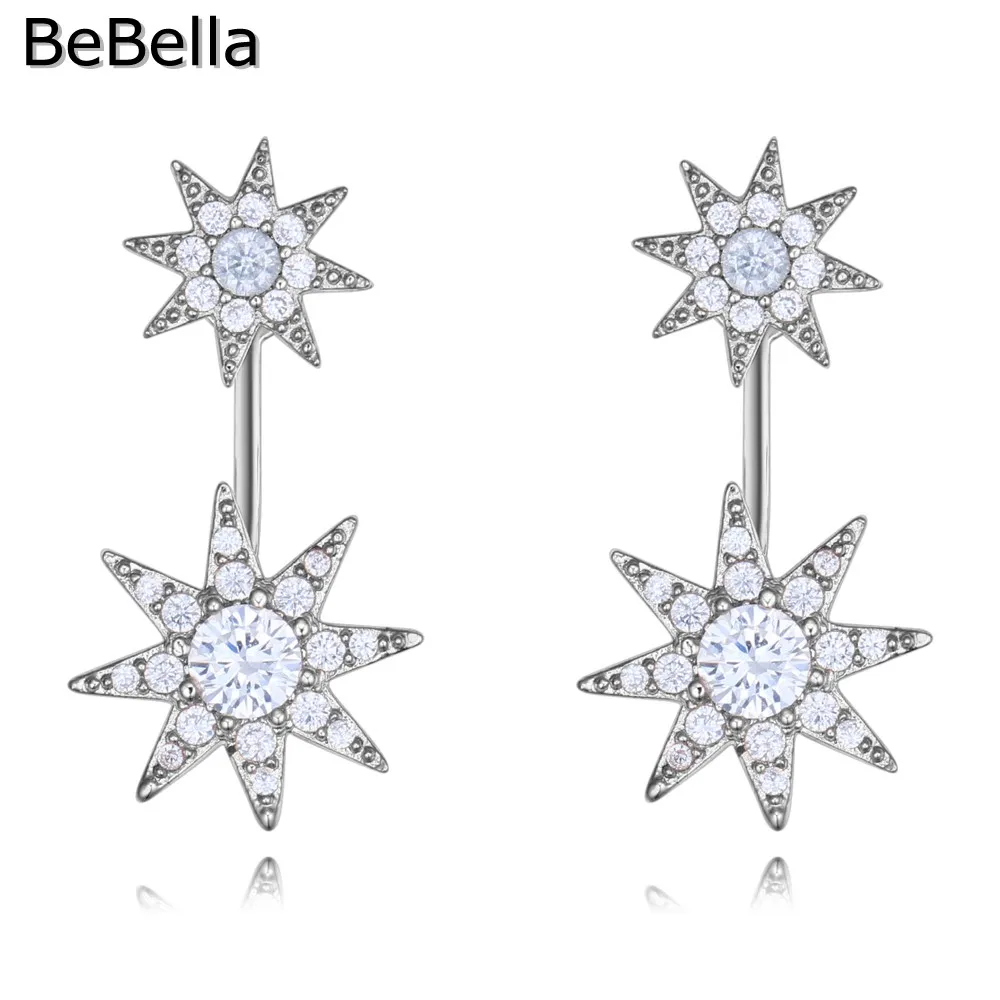 

BeBella Round Stone Star Earring Jackets With Cubic Zirconia Jewelry For Women Girls Bride Wedding Jewelry Birthday Gift 2018