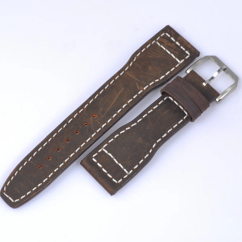 Часы Запчасти, 22 мм коричневый кожаный ремешок, белый циферблат Stitche ворсинок контактный штырь ремешок для часов с пряжкой подходит для Corgeut Debert Parnis часы WP01