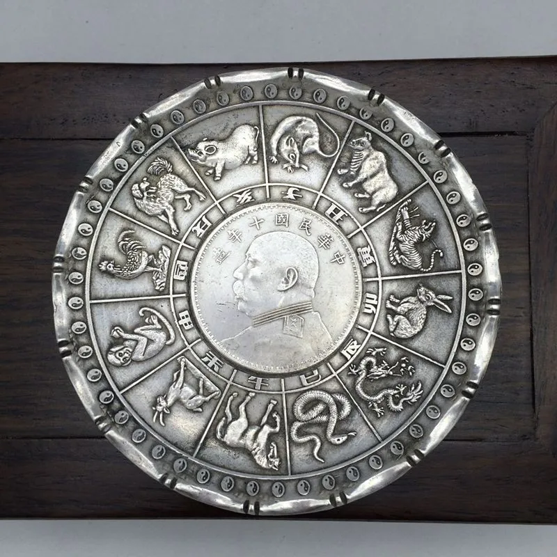 Китайский тибетский серебряный ручной работы Китайский Зодиак резьба пластина