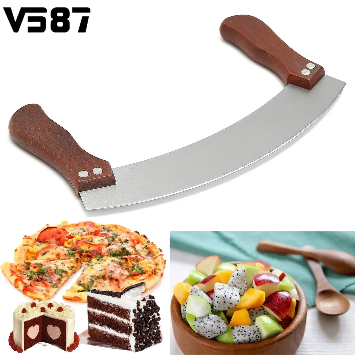 Vegetable Herb Mezzaluna Cutter Slicer Chopper Blade Knife Cutting Chopping Tool Pizza Pie Cake
