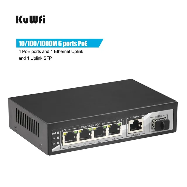4 10/100 /1000Mbps Gigabit PoE ports 1 Gigabit Ethernet Uplink 1 SFP Gigabit Uplink Optical Ports PoE Switch Gigabit 65W 1