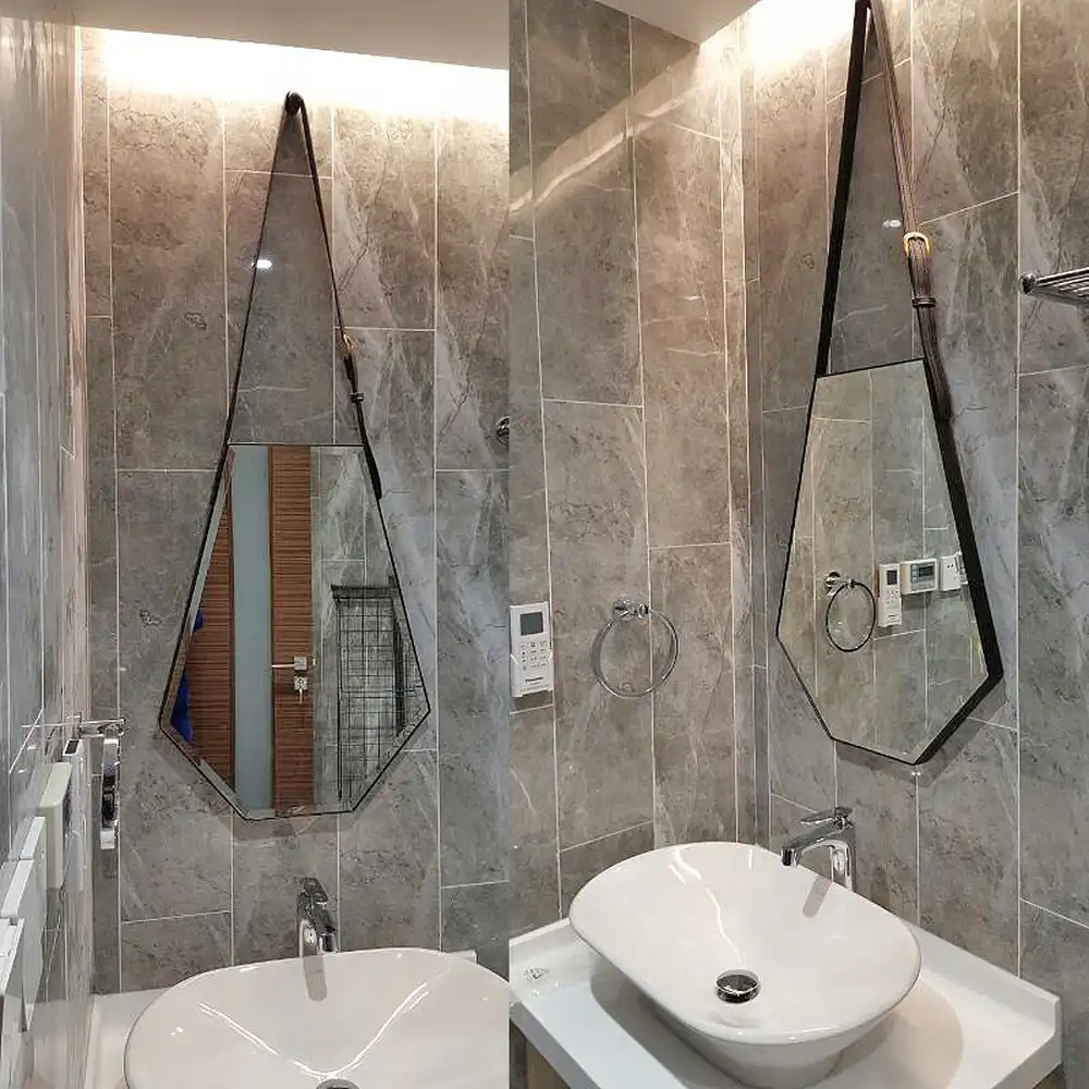 Six Sided Diamond Leather Decorative Mirror Wall Hanging Simple Entrance Mirror Washbasin Bathroom Makeup Mirror Nordic Lo611555 Bath Mirrors Aliexpress