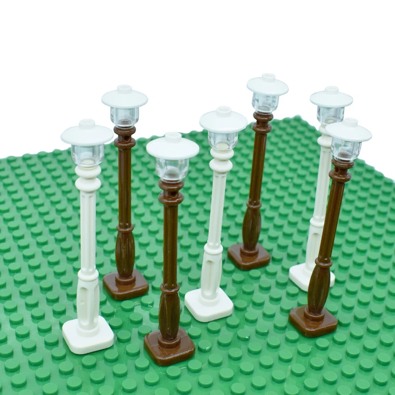 

10 sets White & chocolate Road Lamp street light City series Model High Quality educational Building Blocks figures DIY kid gift