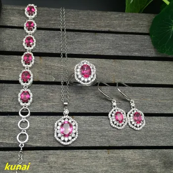 

KJJEAXCMY boutique jewels 925 silver inlaid with a natural pink topaz ring pendant earrings bracelet with a necklace.