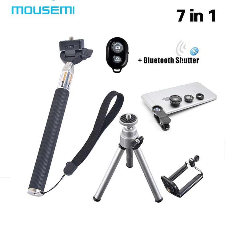 

MOUSEMI 7in1 3 in 1 Lenses Fish Eye for xiaomi redmi note 3 Selfie Stick Monopod Bluetooth Shutter for sumsung galaxy core prime